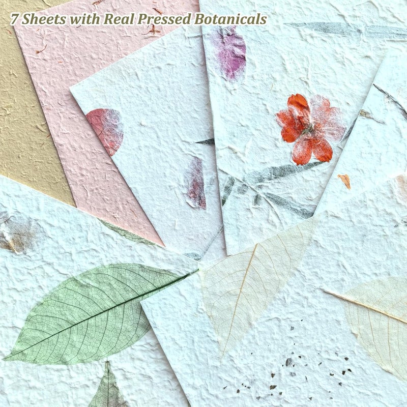 Flartmo 25 Desingns Handmade Textured Paper, 8.2"x5.9" Thick Mulberry Paper with Real Botanical, Multicolor Embossed Craft Sheets for Card Making, Scrapbooking, Junk journal, Invitations, Watercolor, Printing - Image 3